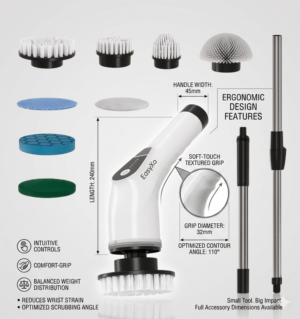 EasyXo 9 in 1 Electric Cleaning Brush with 3 Months Warranty | Bathroom, Kitchen & Tile Scrubber EasyXo EasyXo 9 in 1 Electric Cleaning Brush with 3 Months Warranty | Bathroom, Kitchen & Tile Scrubber cleaning tool EasyXo