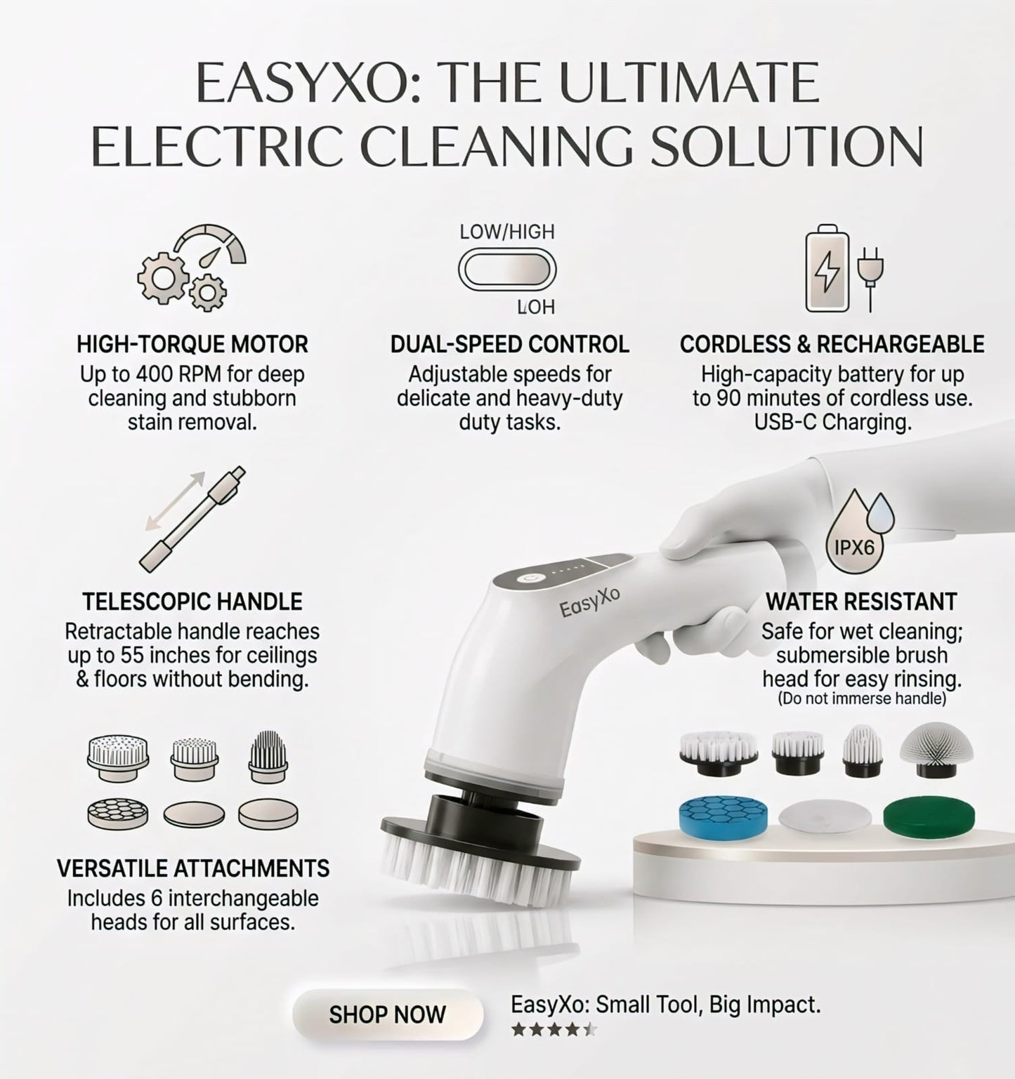EasyXo 9 in 1 Electric Cleaning Brush with 3 Months Warranty | Bathroom, Kitchen & Tile Scrubber EasyXo EasyXo 9 in 1 Electric Cleaning Brush with 3 Months Warranty | Bathroom, Kitchen & Tile Scrubber cleaning tool EasyXo